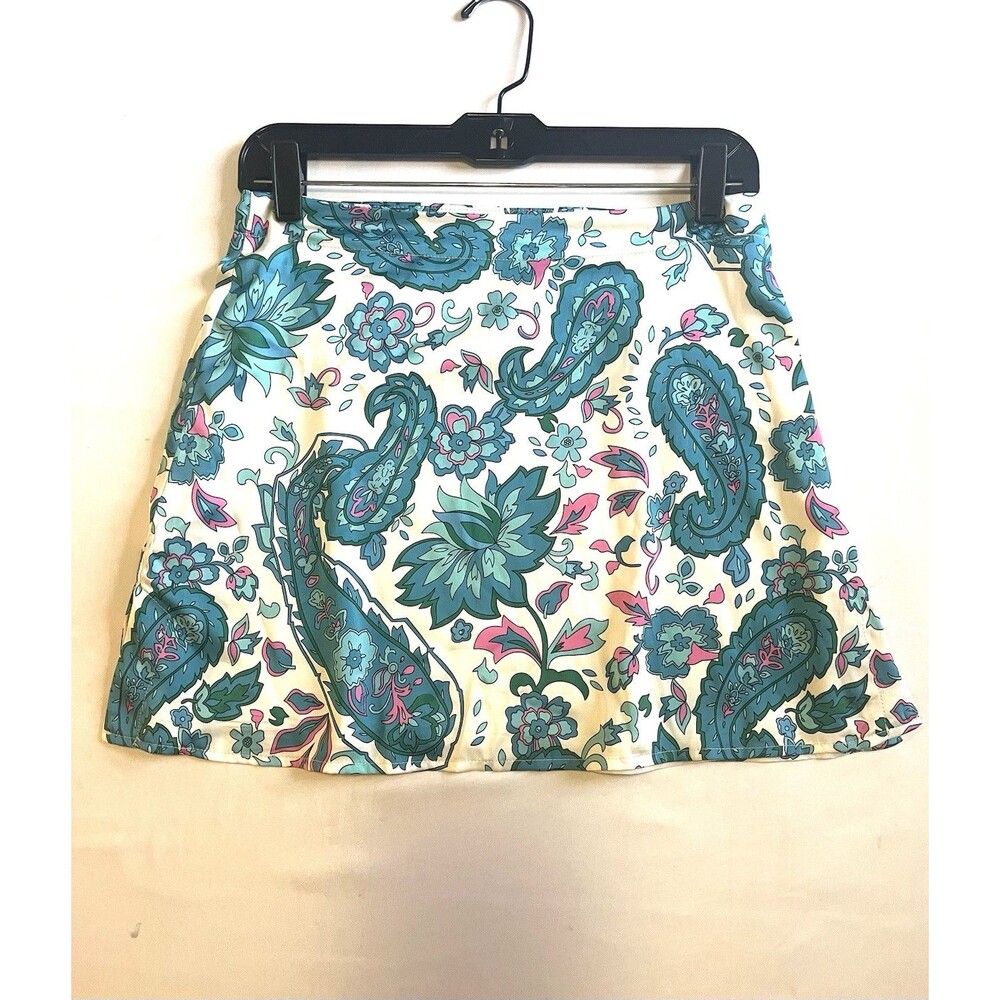 Bailey Rose Paisley Mini Skirt Sz M Teal Blue Pink Floral Boho Y2K Women's Micro